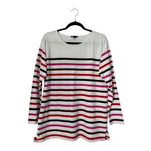 J Crew Top Womens Size M White Multicolor Striped Casual Preppy Boxy Pullover